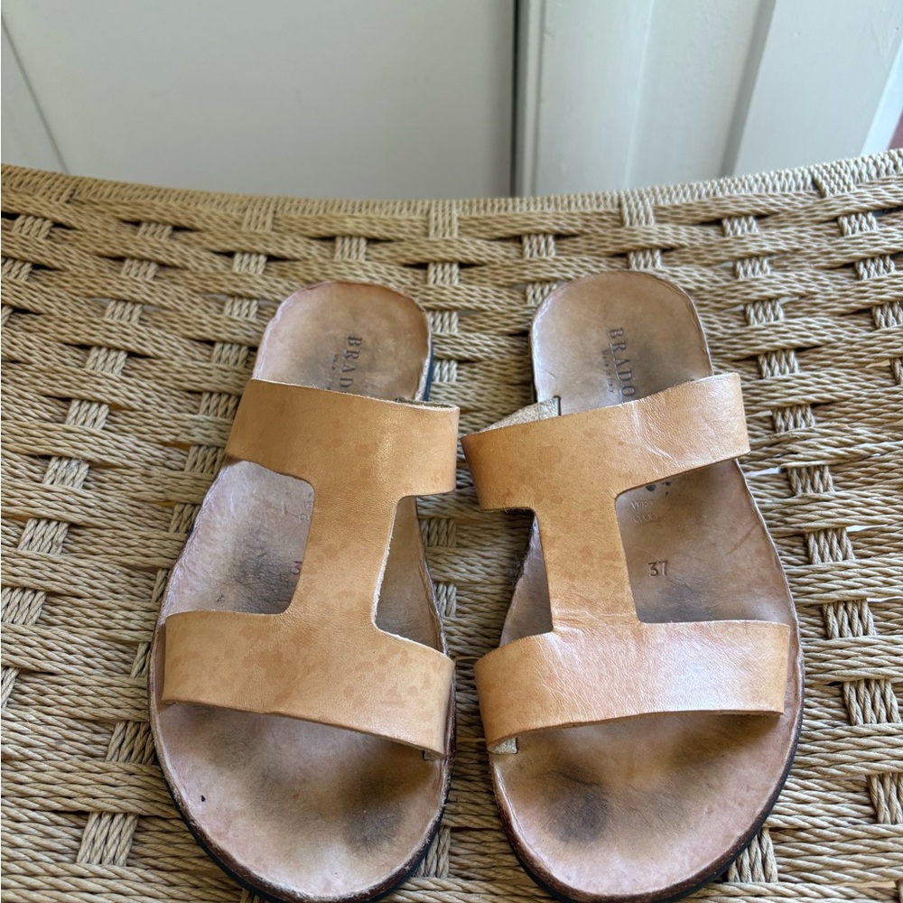 Tan Leather Slide Sandals